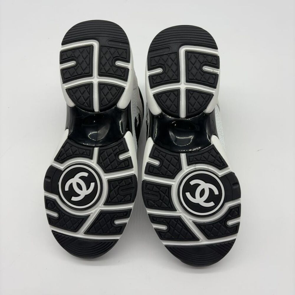 CHANEL White & Black Mesh Leather Sneakers for Women - Picture 8 of 9